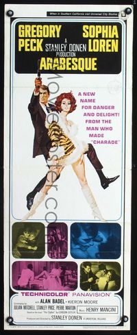 1q034 ARABESQUE insert '66 Gregory Peck, sexy Sophia Loren, ultra mod, ultra mad, ultra mystery!