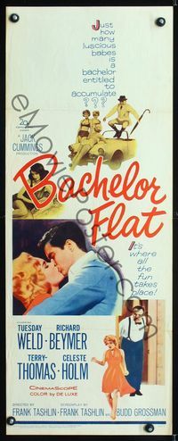 1q038 BACHELOR FLAT insert movie poster '62 Tuesday Weld & Richard Beymer kiss close up!