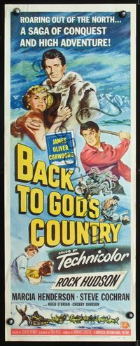 1q042 BACK TO GOD'S COUNTRY insert movie poster '53 Rock Hudson, James Oliver Curwood