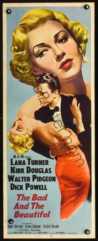 1q043 BAD & THE BEAUTIFUL insert '53 wonderful artwork of sexy Lana Turner & Kirk Douglas dancing!