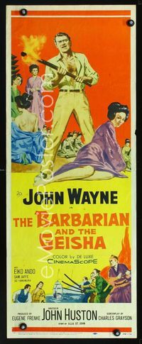 1q049 BARBARIAN & THE GEISHA insert movie poster '58 John Huston, art of John Wayne & Eiko Ando!