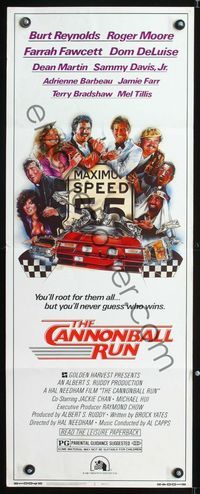 1q093 CANNONBALL RUN insert poster '81 Burt Reynolds, Farrah Fawcett, Drew Struzan car racing art!