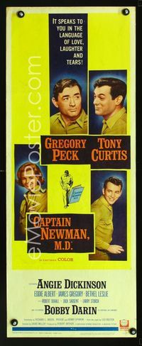 1q094 CAPTAIN NEWMAN M.D. insert poster '64 Gregory Peck, Tony Curtis, Angie Dickinson, Bobby Darin