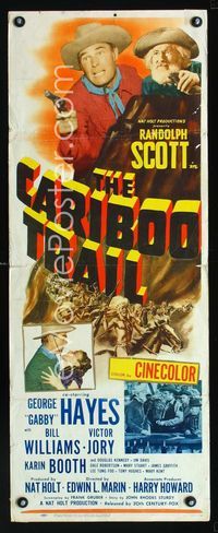 1q098 CARIBOO TRAIL insert movie poster '50 Randolph Scott & Gabby Hayes vs Native Americans!