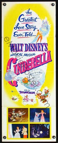 1q107 CINDERELLA insert movie poster R57 Walt Disney classic romantic fantasy cartoon!