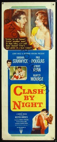 1q109 CLASH BY NIGHT insert movie poster '52 early Marilyn Monroe pictured!