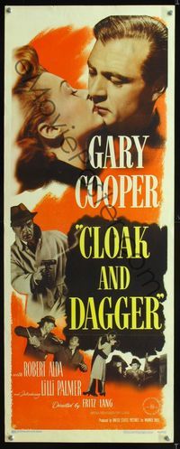 1q111 CLOAK & DAGGER insert poster '46 romantic close up of Gary Cooper & Lilli Palmer, Fritz Lang