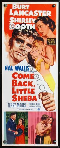 1q115 COME BACK LITTLE SHEBA insert poster '53 romantic artwork of Burt Lancaster & Shirley Booth!