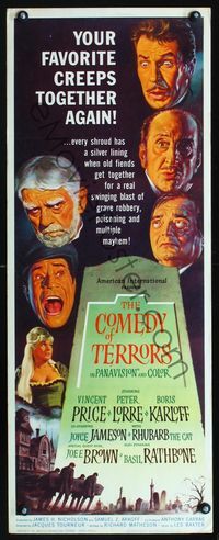 1q117 COMEDY OF TERRORS insert '64 Boris Karloff, Peter Lorre, Vincent Price, Joe E Brown, Tourneur
