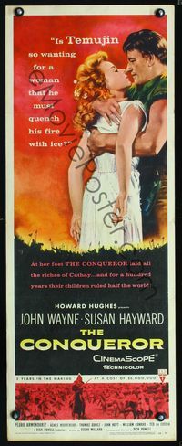 1q121 CONQUEROR insert movie poster '56 great romantic artwork of John Wayne & Susan Hayward!