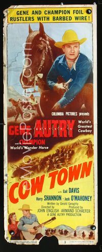 1q125 COW TOWN insert '50 cowboy Gene Autry riding Champion, they foil rustlers with barbed wire!