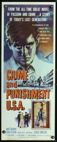1q126 CRIME & PUNISHMENT U.S.A. insert movie poster '59 introducing George Hamilton!