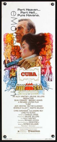 1q130 CUBA insert movie poster '79 cool artwork of Sean Connery & Brooke Adams and cigars!