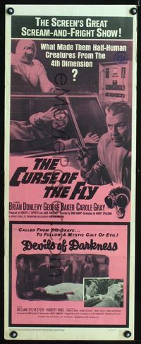 1q131 CURSE OF THE FLY/DEVILS OF DARKNESS insert movie poster '65 the great scream-and-fright show!