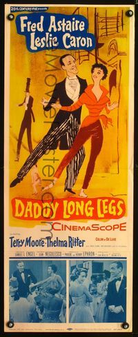 1q132 DADDY LONG LEGS insert movie poster '55 wonderful art of Fred Astaire & Leslie Caron dancing!
