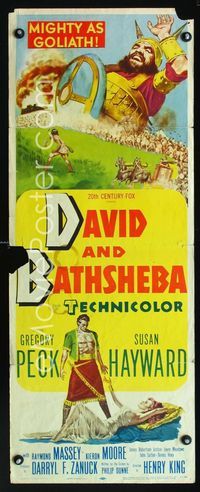 1q137 DAVID & BATHSHEBA insert poster '51 Biblical Gregory Peck & Susan Hayward, mighty as Goliath!