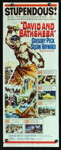 1q138 DAVID & BATHSHEBA insert poster R60 Biblical Gregory Peck & Susan Hayward, mighty as Goliath!