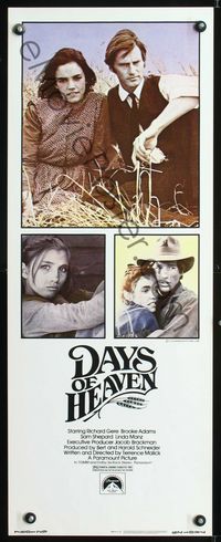 1q140 DAYS OF HEAVEN insert movie poster '78 Richard Gere, Brooke Adams, Linda Manz, Terrence Malick