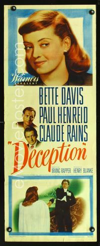 1q145 DECEPTION insert poster '46 great headshot art of Bette Davis, Paul Henreid, Claude Rains