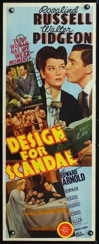 1q147 DESIGN FOR SCANDAL insert poster '41 great image of Walter Pidgeon kissing Rosalind Russell!