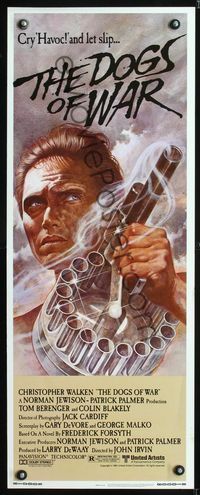 1q157 DOGS OF WAR insert movie poster '81 great artwork of Christopher Walken with really BIG gun!