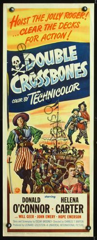 1q158 DOUBLE CROSSBONES insert movie poster '51 artwork of pirate Donald O'Connor by ship!