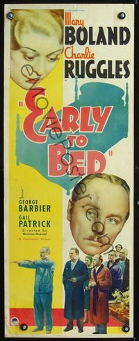 1q161 EARLY TO BED insert movie poster '36 Mary Boland, Charlie Ruggles sleepwalks!
