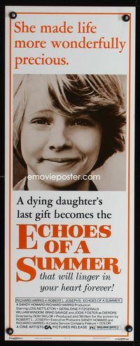 1q165 ECHOES OF A SUMMER insert poster '76 great super close portrait of young dying Jodie Foster!