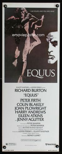 1q175 EQUUS insert movie poster '77 Richard Burton, Peter Firth, really cool artwork by Bob Peak!