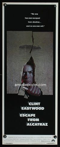 1q176 ESCAPE FROM ALCATRAZ insert poster '79 cool artwork of Clint Eastwood busting out by Lettick!