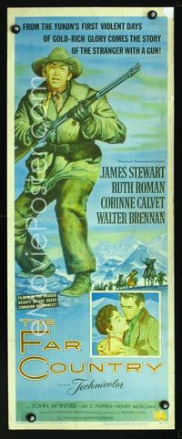 1q187 FAR COUNTRY insert movie poster '55 cool art of James Stewart with rifle, Anthony Mann