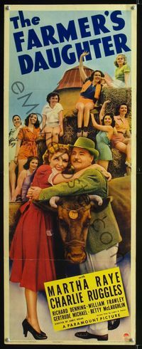 1q190 FARMER'S DAUGHTER insert movie poster '40 zany Martha Raye & Charlie Ruggles!