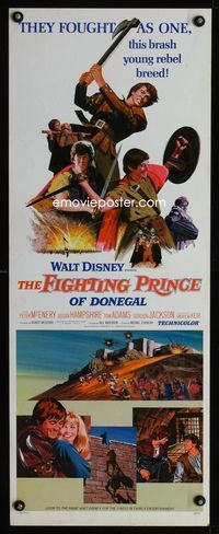 1q198 FIGHTING PRINCE OF DONEGAL insert poster '66 Disney, reckless young rebel rocks an empire!