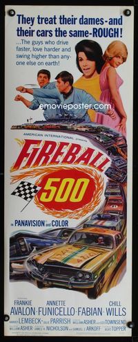 1q200 FIREBALL 500 insert movie poster '66 race car driver Frankie Avalon & sexy Annette Funicello!
