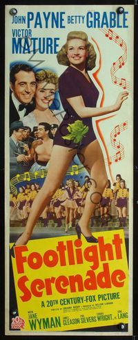 1q208 FOOTLIGHT SERENADE insert poster '42 sexy full-length Betty Grable, John Payne, Victor Mature