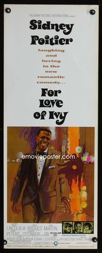 1q209 FOR LOVE OF IVY insert movie poster '68 cool artwork of Sidney Poitier!