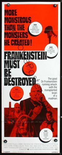 1q220 FRANKENSTEIN MUST BE DESTROYED insert poster '70 Peter Cushing and the monsters he created!