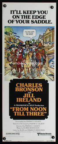 1q226 FROM NOON TILL THREE insert poster '76 great artwork of Charles Bronson & gang on horseback!