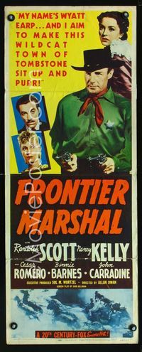 1q229 FRONTIER MARSHAL insert movie poster R48 Randolph Scott as Wyatt Earp taming Tombstone!