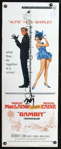 1q233 GAMBIT insert movie poster '67 what Shirley MacLaine & Michael Caine do together is a crime!