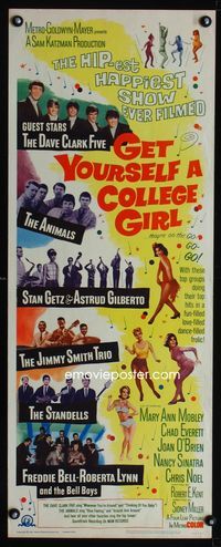 1q238 GET YOURSELF A COLLEGE GIRL insert movie poster '64 the hip-est happiest rock & roll show!