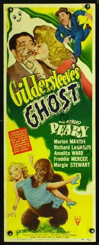 1q244 GILDERSLEEVE'S GHOST insert '44 Harold Peary horror comedy, wacky art of sexy girl & ape!