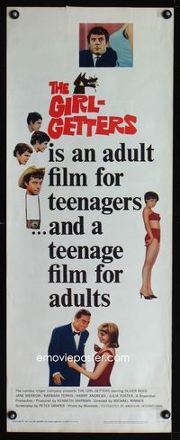 1q250 GIRL-GETTERS insert poster '65 Oliver Reed, it's an adult film for teenagers and vice versa!