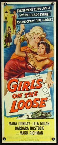 1q251 GIRLS ON THE LOOSE insert '58 classic catfight art of girls in gangs who stop at nothing!
