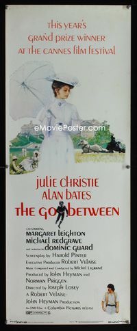 1q255 GO BETWEEN insert movie poster '71 artwork of Julie Christie with umbrella, Joseph Losey