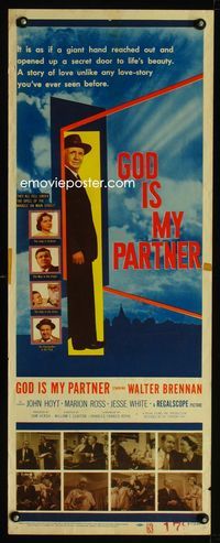 1q256 GOD IS MY PARTNER insert movie poster '57 religious Walter Brennan, a story of love!
