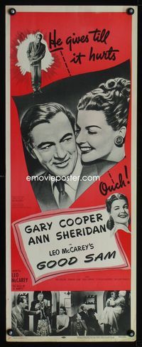 1q266 GOOD SAM insert movie poster R57 great romantic close up of Gary Cooper & sexy Ann Sheridan!