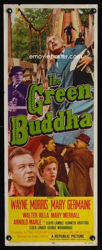 1q274 GREEN BUDDHA insert movie poster '55 Wayne Morris, cool image of cops on rollercoaster!