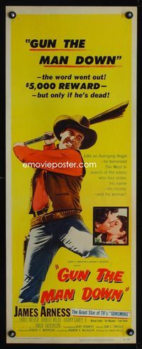 1q278 GUN THE MAN DOWN insert poster '56 James Arness terrorized the West in search of killers!