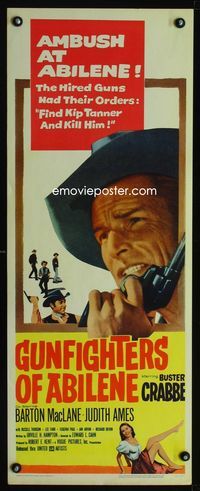 1q280 GUNFIGHTERS OF ABILENE insert poster '59 super close up of cowboy Buster Crabbe with gun!